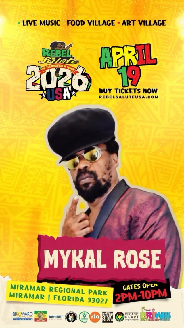 Mykal Rose joins Rebel Salute USA 2026. 🇯🇲🔥

The Grammy-winning reggae legend brings foundation vibes and timeless anthems to the stage at Miramar Regional Park on April 19, 2026.

Real roots. Real culture. One mission.

🎟️ Get your tickets now at RebelSaluteUSA.com

Presented by @brtweekend | @cityofmiramar | @intranetsolutionsja | @supremeventures | @riamoneytransfer | @lionprideja

#RebelSaluteUSA #RebelSalute2026 #MykalRose #PreservationOfReggae #reggaeculture