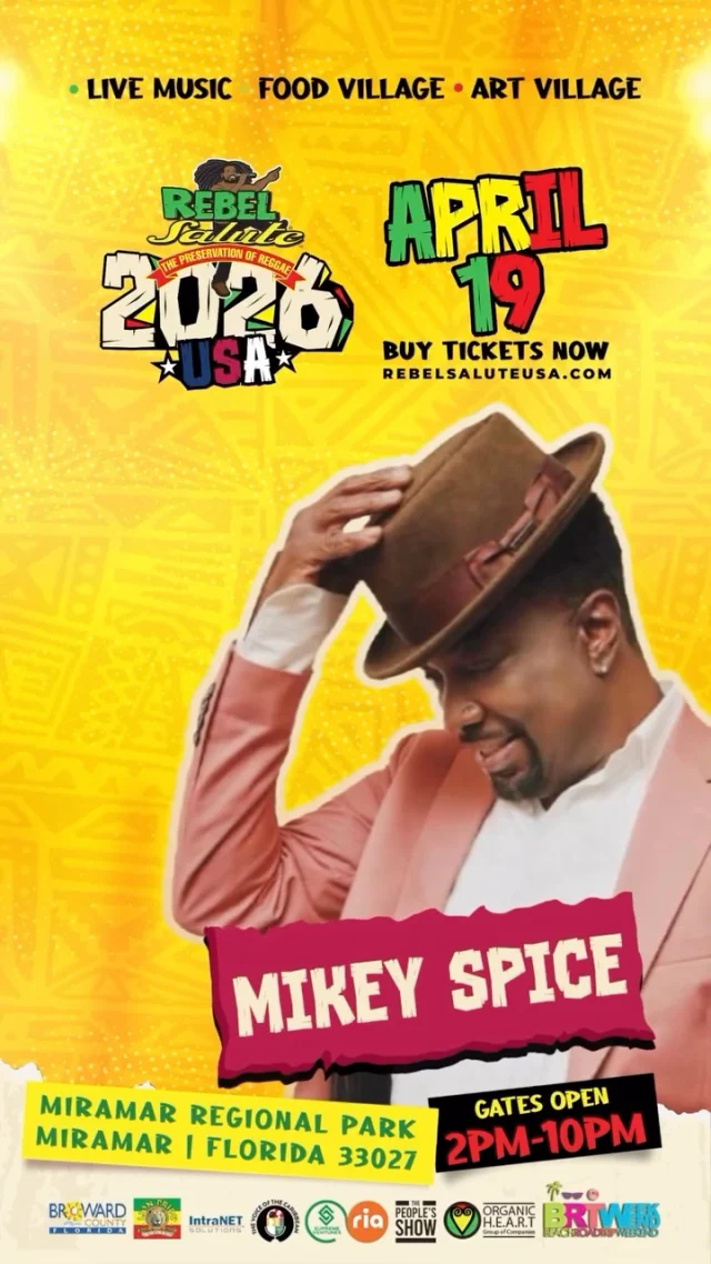 Mikey Spice joins Rebel Salute USA 2026. 🇯🇲🔥

Bringing the smooth reggae vibes to Miramar Regional Park on April 19, 2026.

🎟️ Get your tickets now at RebelSaluteUSA.com

Presented by @brtweekend | @cityofmiramar | @intranetsolutionsja | @supremeventures | @riamoneytransfer | @lionprideja

#RebelSaluteUSA #RebelSalute2026 #MikeySpice #preservationofreggae