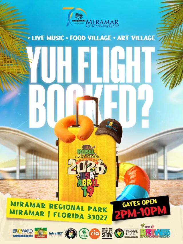 The countdown is ON, Miramar! ✈️🌴

Miramar City Lights + Rebel Salute = the perfect flight plan. 🎶🔥

Join us at Miramar Regional Park for live music, a vibrant food village, art displays and pure Rebel spirit as we celebrate 70 years of the City of Miramar! 🇯🇲✨

🗓 April 19, 2026
📍 Miramar Regional Park | Miramar, Florida 33027
⏰ Gates open 2PM–10PM

Ready for takeoff? 🎟️ #Miramar70 #RebelSalute2026 #CityOfMiramar #FloridaEvents